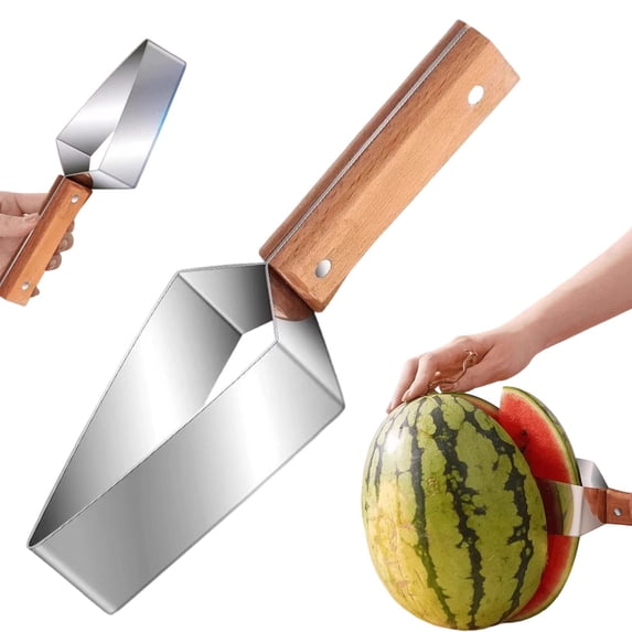 Triangle Watermelon Cutter, Watermelon Cutter Slicer Tool,Fruit Slicer,Stainless Steel With Wooden Handle - Melon Slicer, Fruit Cutter for Kitchen Gadgets Fruit Slicer Kitchen Gadget