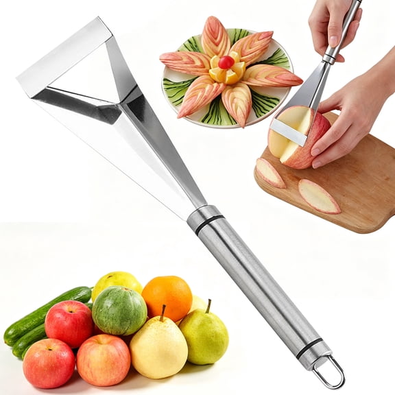 Triangle Watermelon Cutter, Watermelon Slicer Cutter Tool, 430 Stainless Steel Watermelon Cutter with Wooden Handle and Blade Cover for Watermelon Melon Apple (1 Pcs)