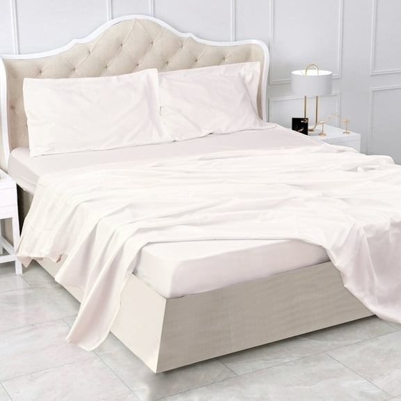 Triangle Weavers 100% Cotton 600 Thread Count, Off-White Full Size Bed Sheet - Set of 4