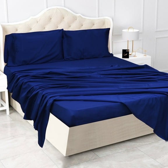 Triangle Weavers 100% Cotton 600 Thread Count, Blue King Size Bed Sheet - Set of 4