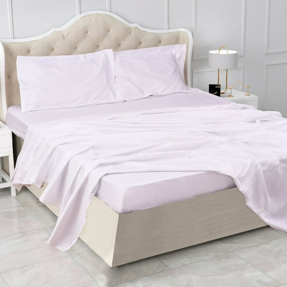 Triangle Weavers 100% Cotton 600 Thread Count, White King Size Bed Sheet - Set of 4