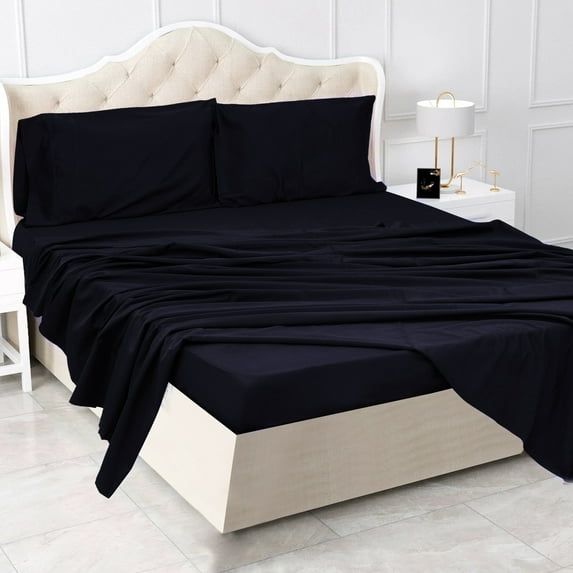 Triangle Weavers 100% Cotton 600 Thread Count, Black King Size Bed Sheet - Set of 4 pieces
