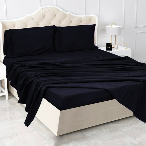 Triangle Weavers 100% Cotton 600 Thread Count, Black King Size Bed Sheet - Set of 4 pieces