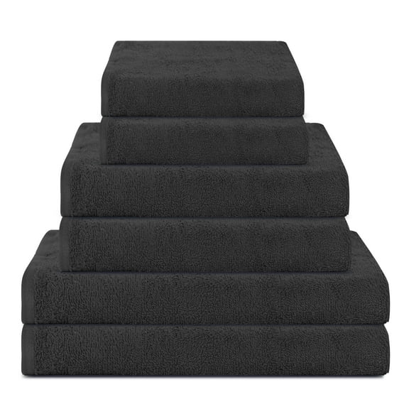 Triangle Weavers 100% Cotton Black Terry Towels 450 GSM Set of 6 – 2 Bath, 2 Hand, 2 Wash Towels