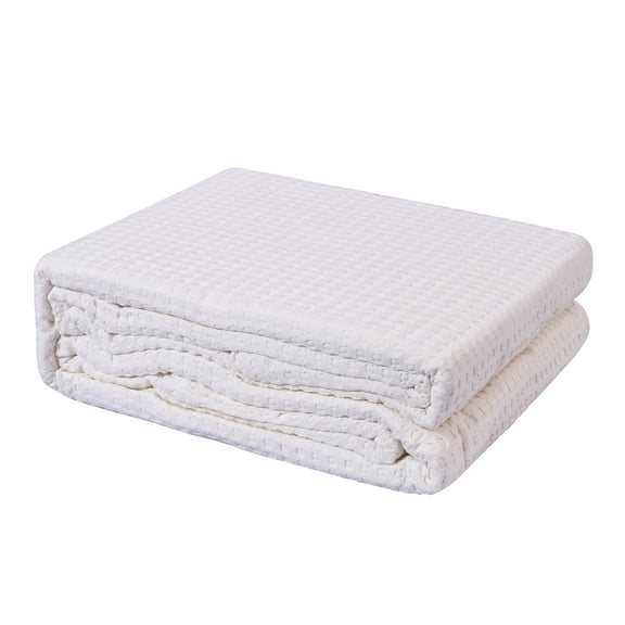 Triangle Weavers Queen Size Blankets 100 % Breathable Cotton Beige Color Waffle Design