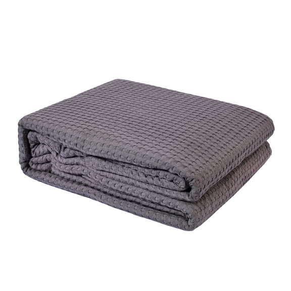 Triangle Weavers Queen Size Blankets 100 % Breathable Cotton Gray Color Waffle Design