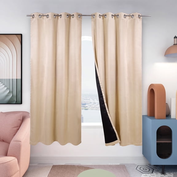 Triangle Weavers Windows Blackout Curtains 100% Polyester, Set of 2, Beige color, 52"W x 84"L
