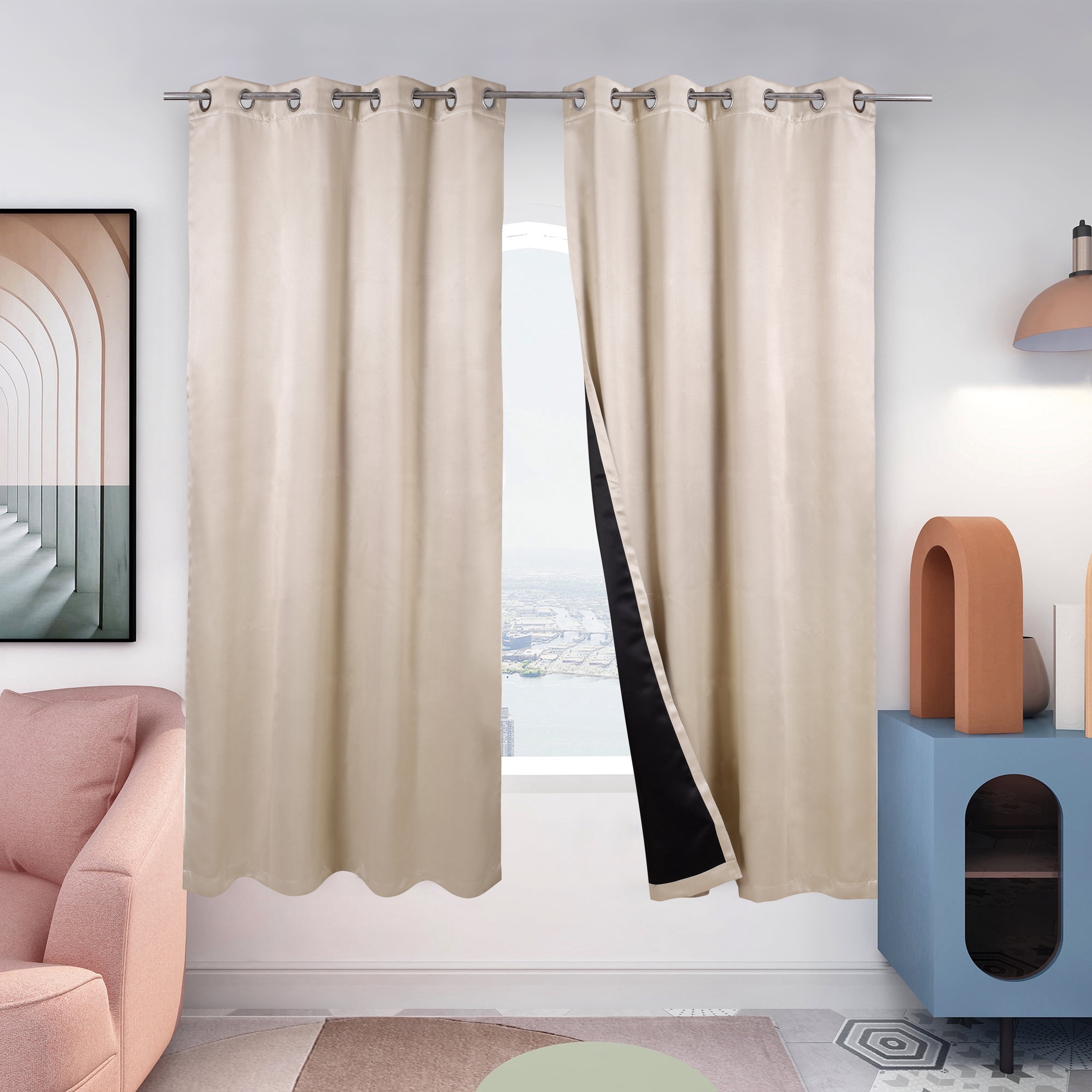 Triangle Weavers Window Blackout Curtains 100% Polyester, Set of 2, Ivory color, 52"W x 84"L