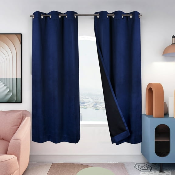 Triangle Weavers Window Blackout Curtains 100% Polyester, Set Of 2, Royal Blue color, 42"W x 63"L
