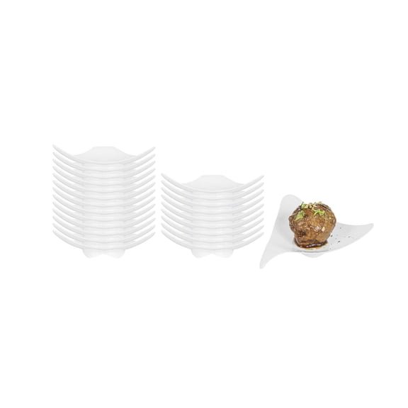 Restaurantware-3 x 3 Inch Dessert Plates, 100 Small Cocktail Plates - Asymmetrical, Shooting Star Design, White Plastic Disposable Appetizer Plates, Holds Sauces And Dips, For Parties