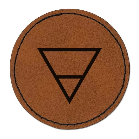 Triangle Witch Symbol Earth Wicca Element 2.5" Faux Leather Round Engraved Iron-On Patch - Brown