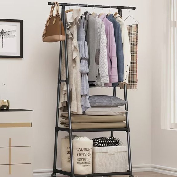 Triangle-shaped Clothes Hanger, Modern Style Clothes Hanger, with Wheel Design, Saves Space and Can Be Used for Multi-layer Storage. Suitable for Bedrooms and Offices.