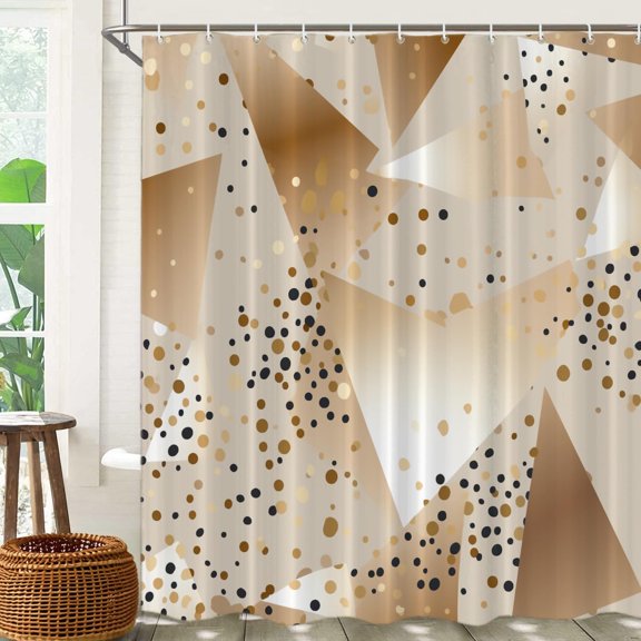 Triangles Dots Decor Shower Curtain, Geometric Abstract Pattern Bathroom Decor Polyester Fiber Plastic Rings Quick-Drying Waterproof for Bathtubs/Bathroom, 72x72 inches