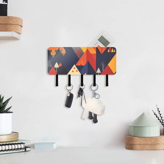 Triangles and Squares Key Holder for Wall Mail Holder Organizer with 5 Key Hooks Wall Mount Key Rack with Shelf
