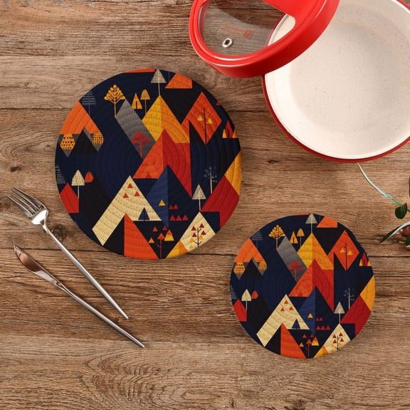 Triangles and Squares Trivet Mats Set Cotton Woven Non-Slip Pot Holders Heat Resistant for Hot Pots Pans Dishes Pats
