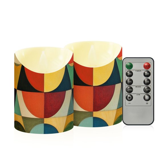 Triangles in Circle Abstract Pattern Flickering Flameless Candles with Remote Timer Battery Operated LED Tealight Set of 2 M