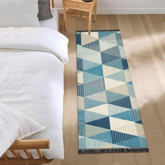 Triangles with Stripes Bedside Runner Rug 2'x 6' Non Slip Carpet Floor Mat Area Rug