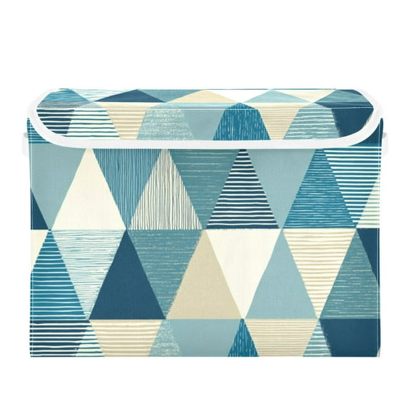 Triangles with Stripes Foldable Storage Bin with Lid and Handle Collapsible Storage Box 16.5 x 12.6 x 11.8 inches