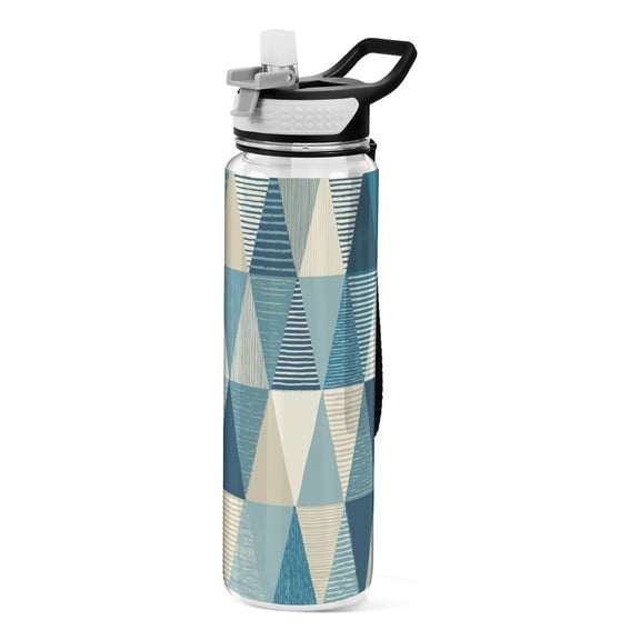 Triangles with Stripes Transparent Sports Water Bottle with Straw BPA Free Tritan 32oz