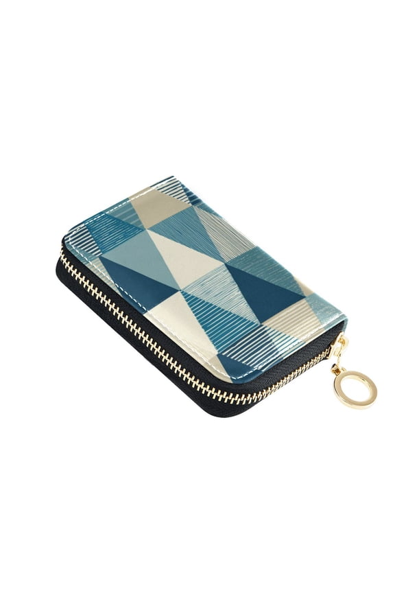 Triangles with Stripes Women's Credit Card Holder PU Leather Zipper Wallet RFID Blocking