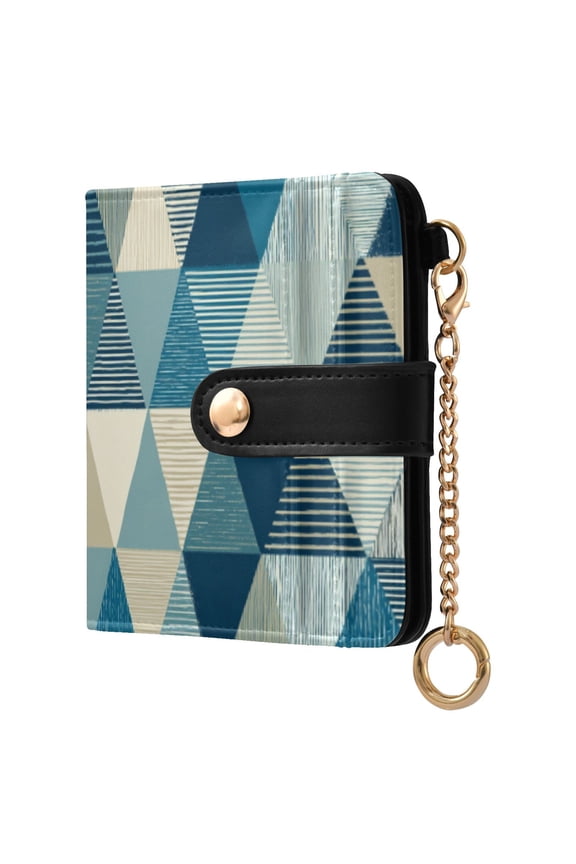 Triangles with Stripes Women's Wallet PU Leather Card Cases RFID Blocking Purse Billfold with Key Ring