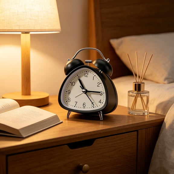 Triangular Alarm Clock, Retro Silent Non-Ticking Desk Clock, Loud Alarm with Clear Ringtone for Bedroom Office Dorm