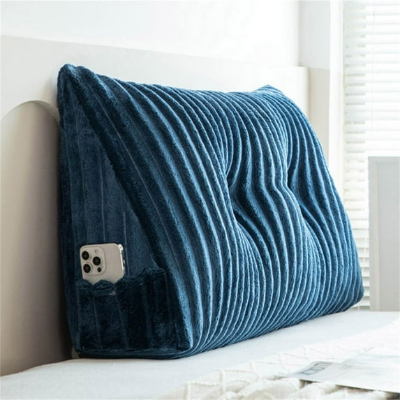 Triangular Bed Pillow, Triangular Headboard Wedge Bed Rest Reading Pillow Backrest Positioning Support Bolster Cushion with Removable Cover (Blue, 80x50x20cm)