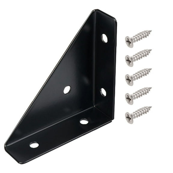 Triangular Bracket Stainless Steel Corner Brace Joint Right Angle Bracket 90 Degree Corner Fastener for Wood Furniture Bedframe Cabinet Drawer Chair, with 5Pcs Screws, Black Harlik