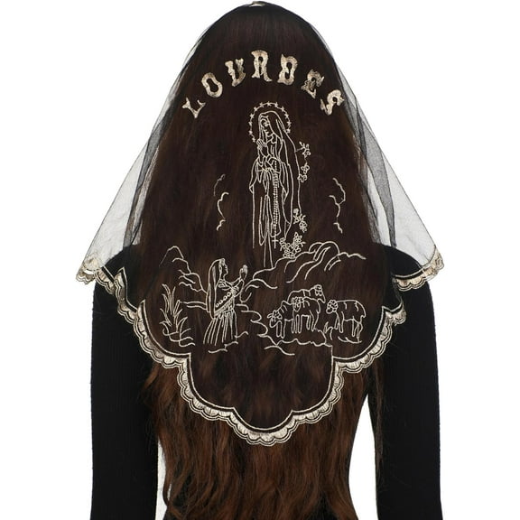 Triangular Camellia Sacred Heart Veil - Church Wedding Embroidered Camellia Sacred Heart Wavy Short Veil Scarf