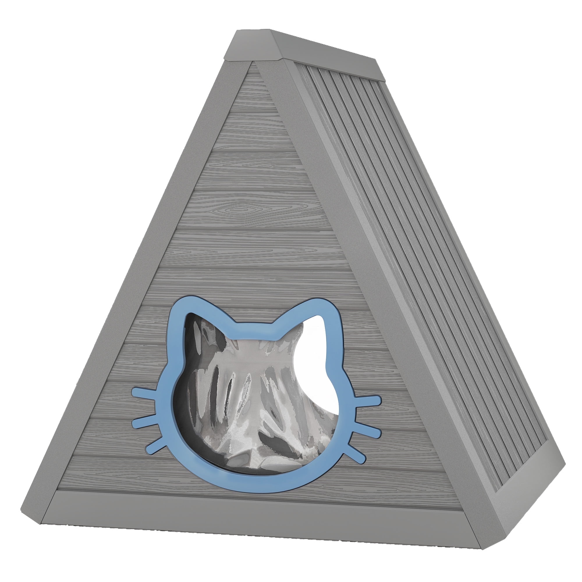 Triangular Cat House for Outdoor Weatherproof Shelter Cute Design with Cat Shaped Entrance for Indoor & Outdoor