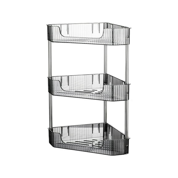 Triangular Corner 3-Tier Spice Shelf - Open-Shelf, U-Shaped Openings, Space-Saving, Wall-Mounted Plastic Rack, 18.31 x 13.58 in