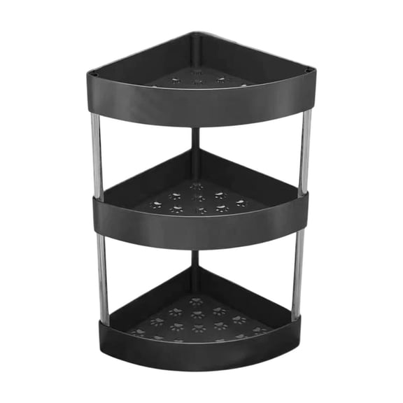Triangular Corner Countertop Spice Rack, Multi-Tier Desktop Storage Organizer, Space Saving Corner Shelf For Kitchen Seasonings, Bathroom Cosmetics And Daily Small Bottles-(Black)