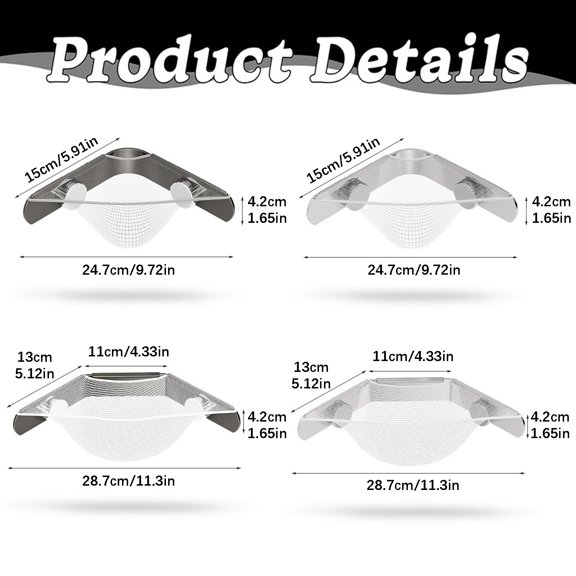 Triangular Corner Drain Filter Rack, Sink Corner Mesh Strainer, Kitchen Food Catcher Holder, Shower Drain Debris Filter, Multi-Sink Corner Storage Strainer, Sink Corner Strainer,7.09×7.09 in