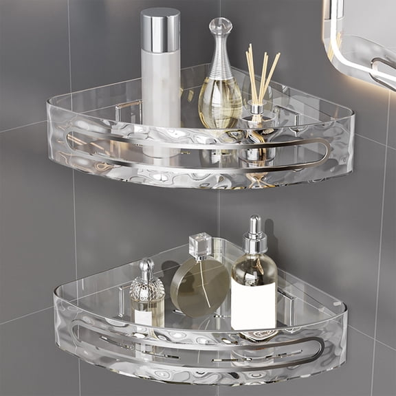 Triangular Corner Storage Shelf, Wall Mounted Bathroom Caddy, No Drill Shower Organizer, Transparent Kitchen Rack, 9.05x2.75x8.66 Inch