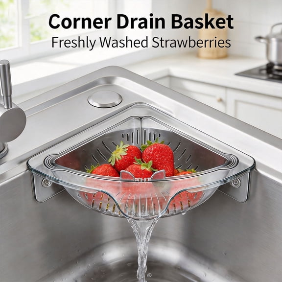 Triangular Corner Strainer Basket Open Bottom Drain Rack No Drill Adhesive Mount