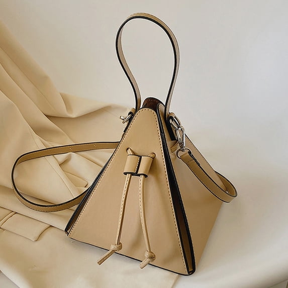 Triangular Crossbody Bag With Adjustable Strap, Lightweight Faux Leather Handbag For Daily Commuting Or Casual Outings, Versatile Carry As Shoulder Or Crossbody, Secure Drawstring Closure, Multicolor