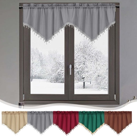 Triangular Curtains Window Valance - Solid Gray Polyester, Modern Home Decor, Through-rod Llation, Sleek Minimalist Design, Topliu