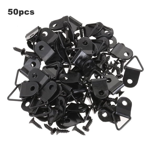 Triangular D-Ring Picture Frame Hangers – 50-Pack Iron Hooks for Photo Frames, Cross Stitch & Wall Art (2.1 x 1.2 cm, Black/Silver/Yellow)(Black)