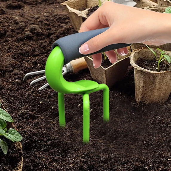 Triangular Design Soil Tiller, Wenini Heavy Duty Garden Loosening Fork Spike-Tooth Conical Structure, Ergonomic Hand Tiller for Weeding Aeration Planting with Sponge Cover, Green