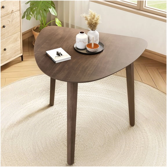 Triangular Dining Table Brown Finish MDF and Rubber Wood Construction Single Piece for Dining Areas