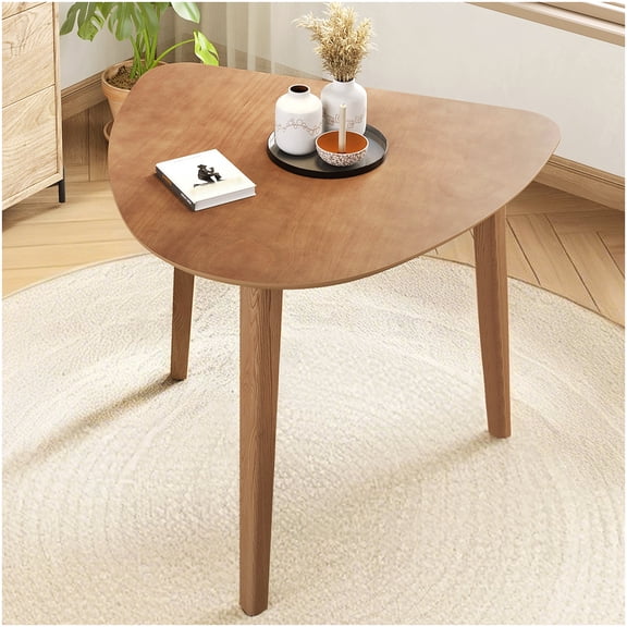Triangular Dining Table Light Finish MDF Rubber Wood Construction Single Piece for Dining Spaces