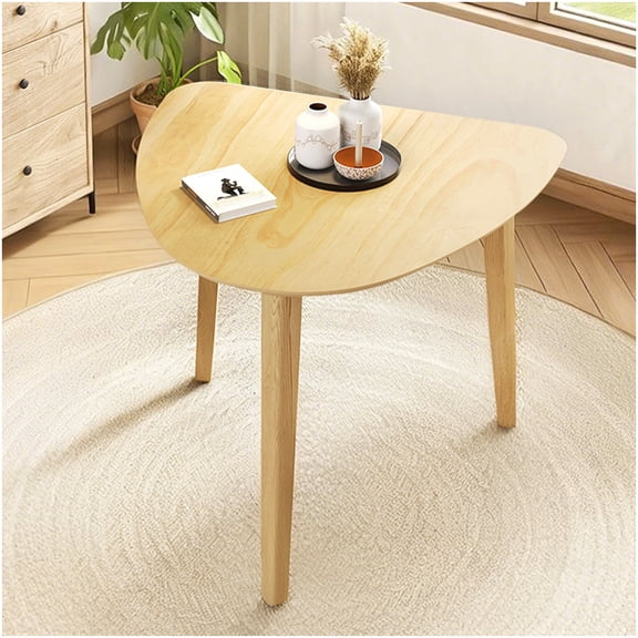 Triangular Dining Table Natural Finish MDF and Rubber Wood Single Piece for Dining Room Use