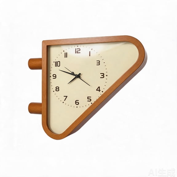 Triangular Double-Sided Wall Clock, Vintage 70s Inspired Double Clock, Industrial Style Corner Wall Clock for Multiple Indoor Scenarios (Brown)