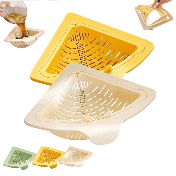 Triangular Drain Basket, Magnetic Suction Corner Sink Strainer, Punch-Free Installation Sink Food Catcher for Kitchen Sink, Easy Clean Space Saving Compact Toolfree for Kitchen