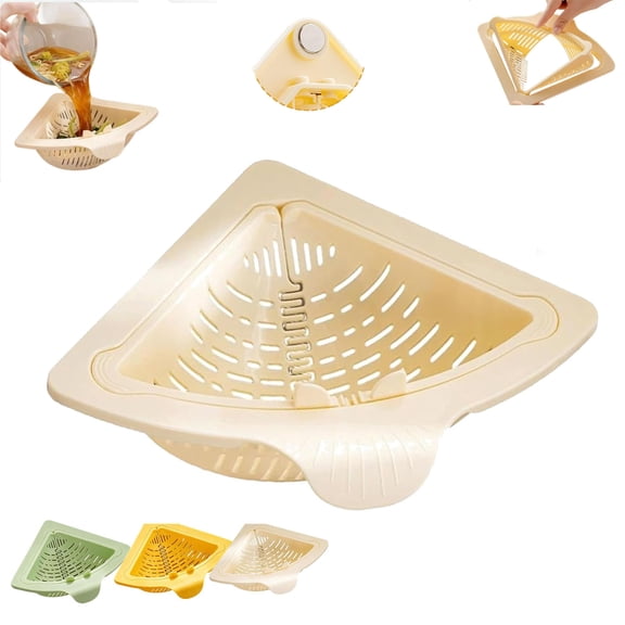 Triangular Drain Basket, Magnetic Suction Corner Sink Strainer, Punch-Free Installation Sink Food Catcher for Kitchen Sink, Easy Clean Space Saving Compact Toolfree for Kitchen