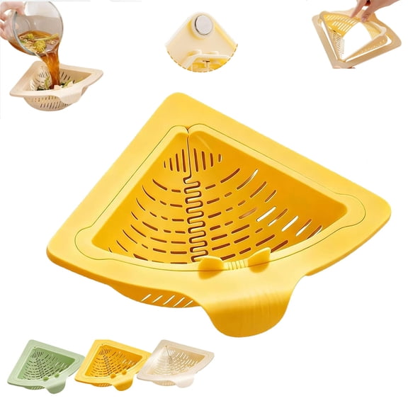 Triangular Drain Basket, Magnetic Suction Corner Sink Strainer, Punch-Free Installation Sink Food Catcher for Kitchen Sink, Easy Clean Space Saving Compact Toolfree for Kitchen