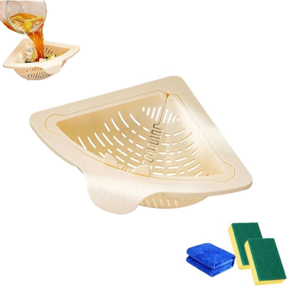 Triangular Drain Basket, Triangular Magnetic Drain Basket, Riangular Sink Strainer with Twist-Open Bottom, Corner Sink Draining Basket for Draining & Storage, Punch-Free Installation