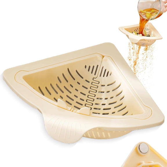 Triangular Drain Basket, Triangular Magnetic Drain Basket, 𝐓riangular Sink Strainer with Twist-Open Bottom, Corner Sink Draining Basket for Draining & Storage