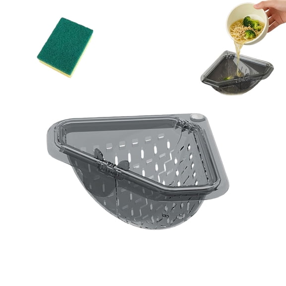 Triangular Draining Basket for Sink Magnetic Corner Sink Strainer Basket, Strainer with Twist-Open Bottom, Kitchen Corner Rack for Draining & Storage, Punch-Free Installation