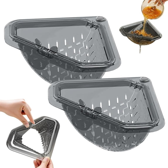 Triangular Draining Basket for Sink, Magnetic Corner Sink Strainer Basket, Triangular Magnetic Drain Baskets (2pcs)